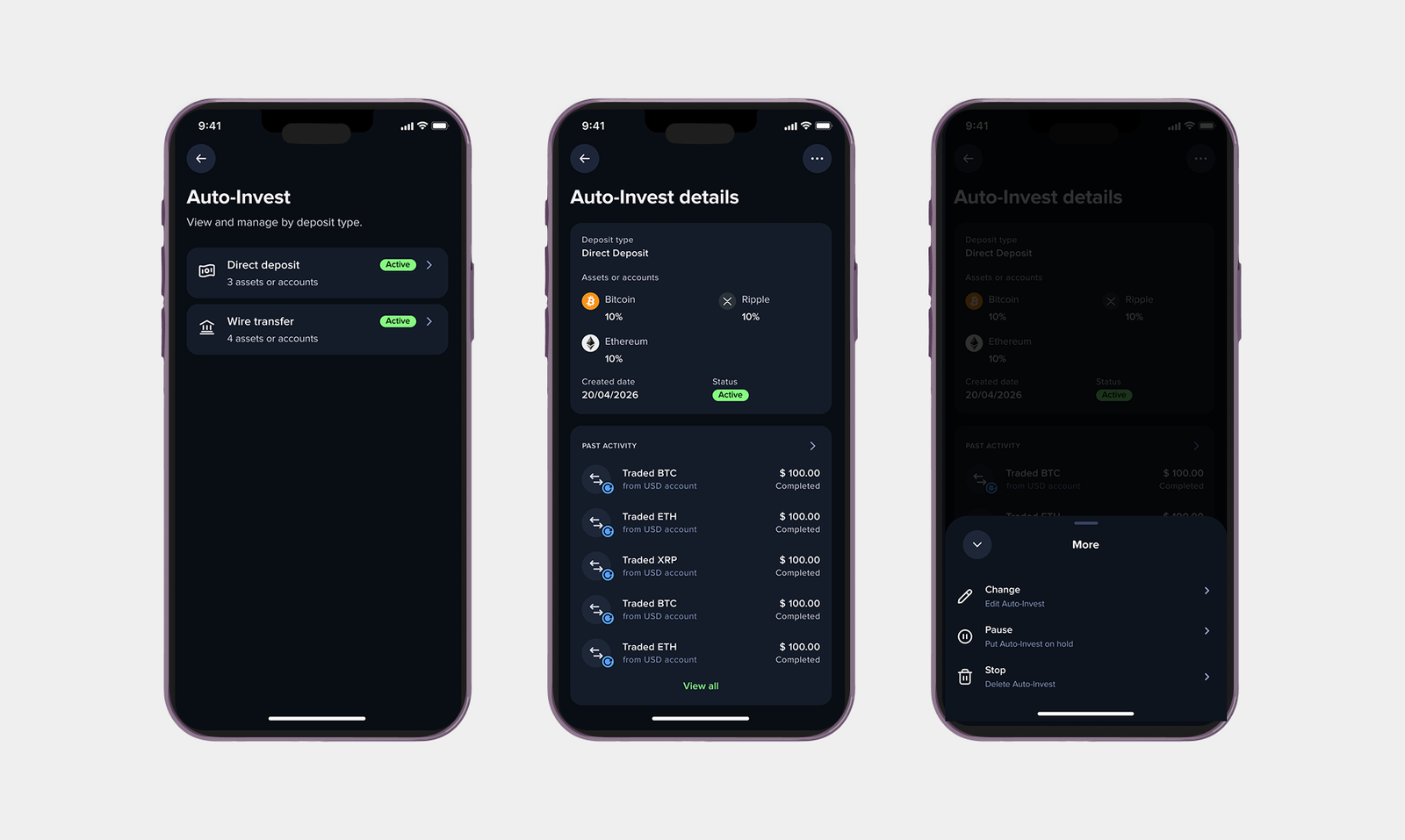 Auto-Invest rule management screens