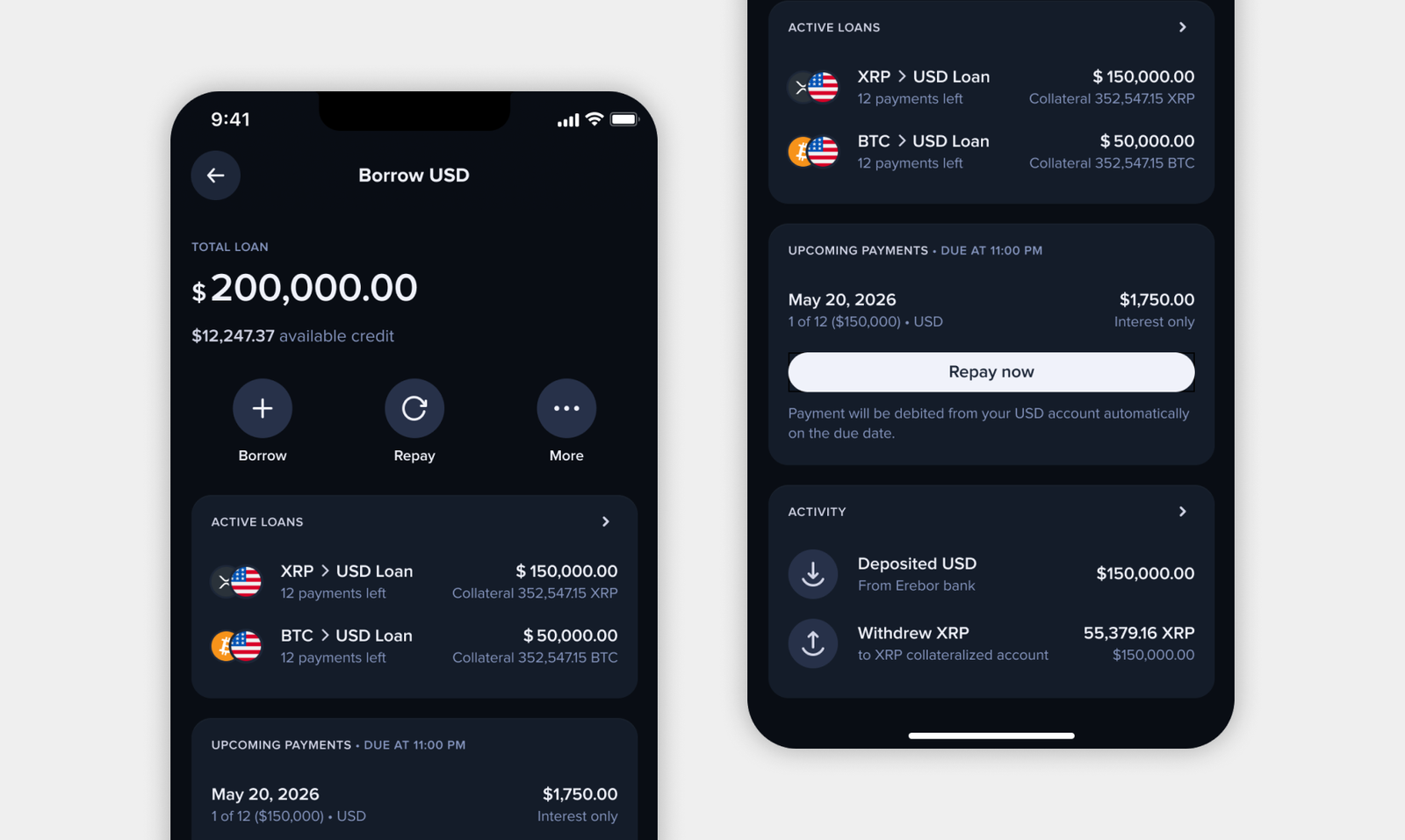 Borrow USD dashboard — white-label native to Uphold