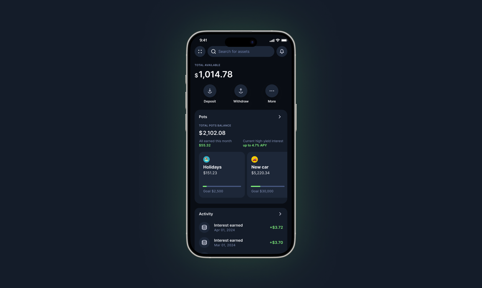 USD Interest Account app screen