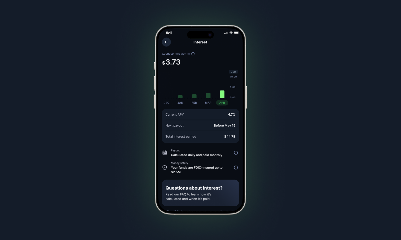 USD Interest Account app screen